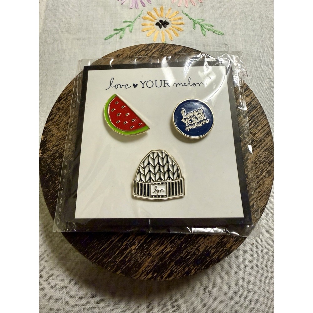 Love Your Melon 3 Pin Set Watermelon & Logo & Hat New